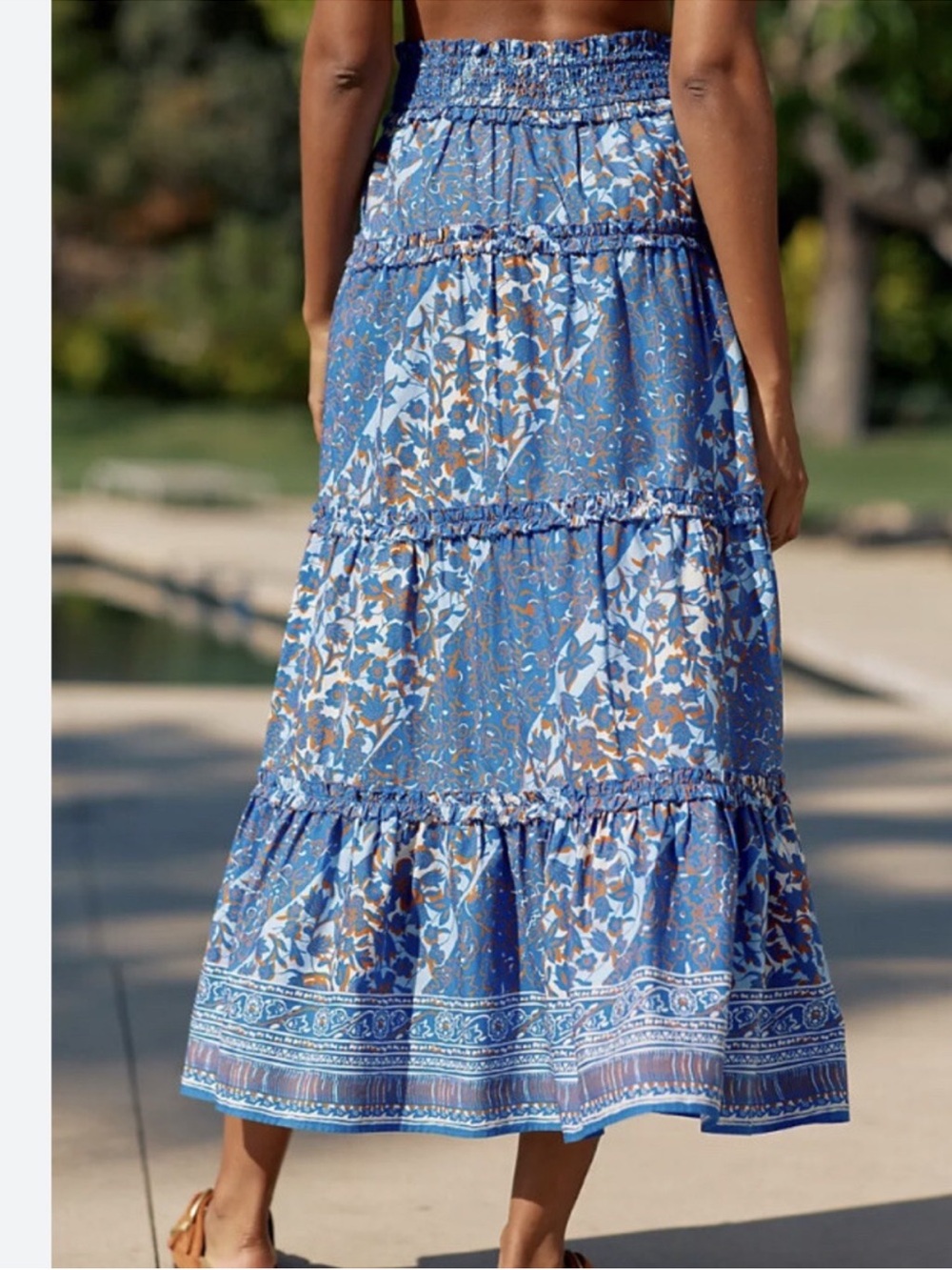 Floral Maxi Skirt in Blue and Brown.